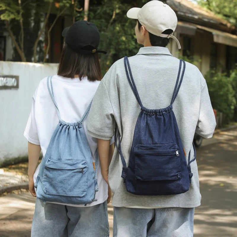 Casual denim drawstring backpack