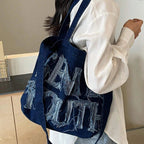 Foldable denim tote bag