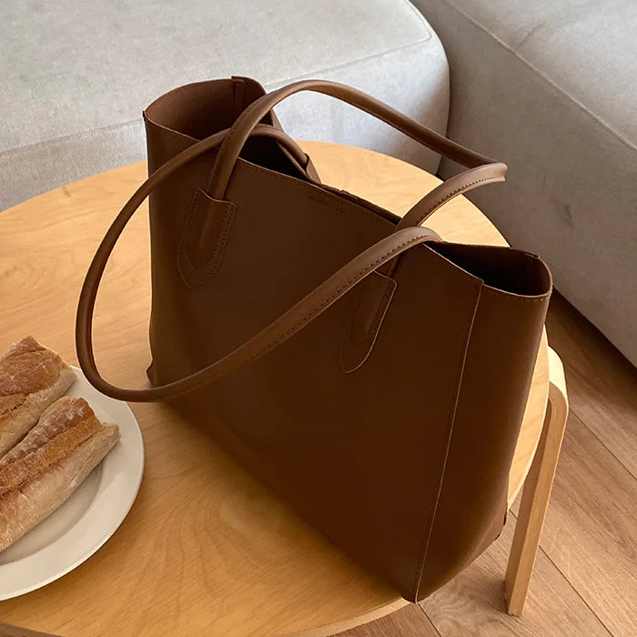 Functional leather tote bag