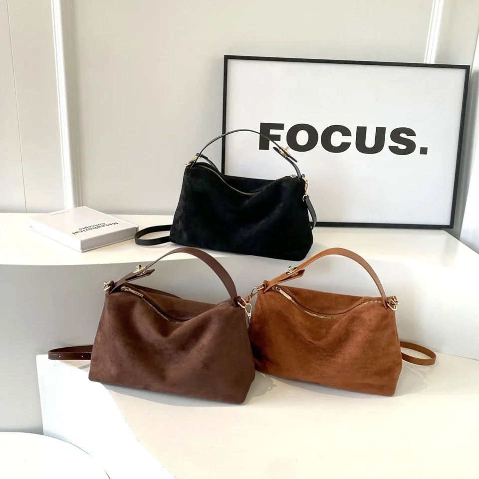 Everyday suede shoulder purse with secure zipper