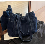 Denim shoulder tote bag
