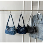 Multi-pockets denim shoulder bag for women
