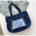 Denim tote bag with front pocket