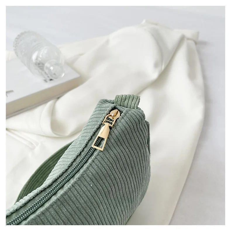 Corduroy handbag set with soft chain handle