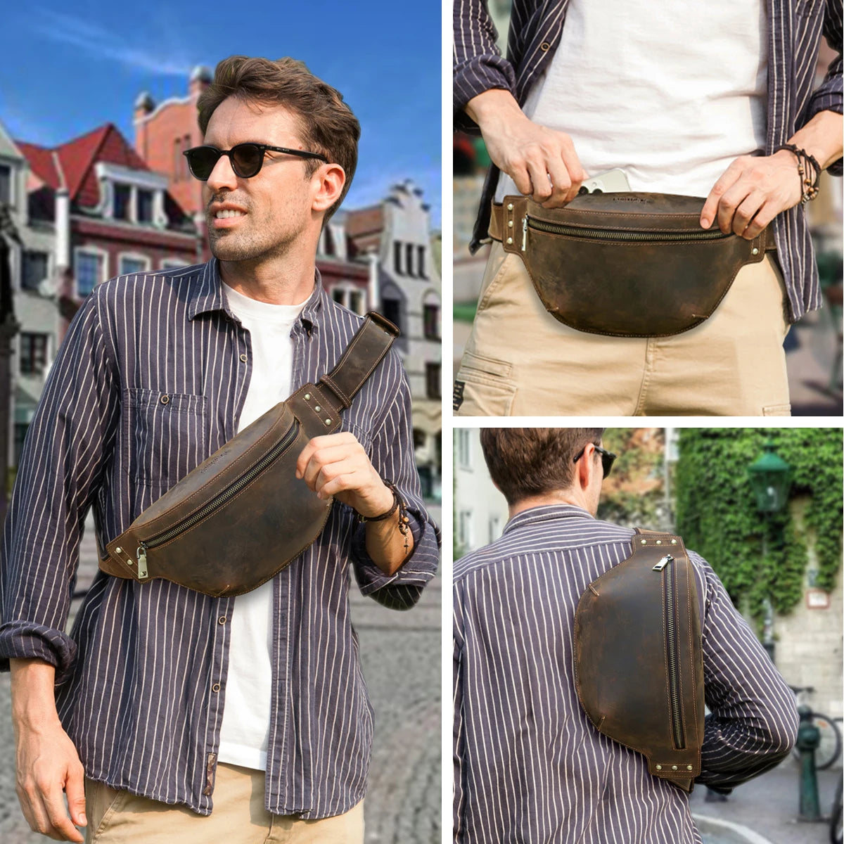 Structured leather waist bag