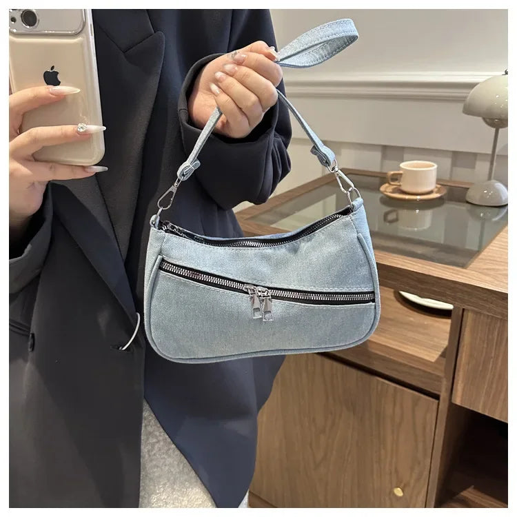 Denim evening clutch bag