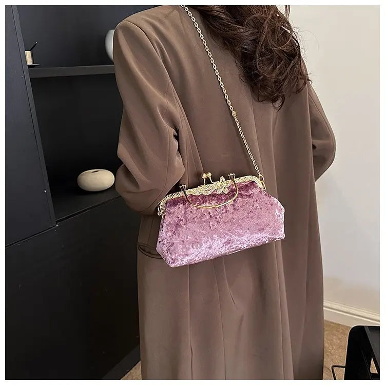 Corduroy evening clutch bag with wrist strap