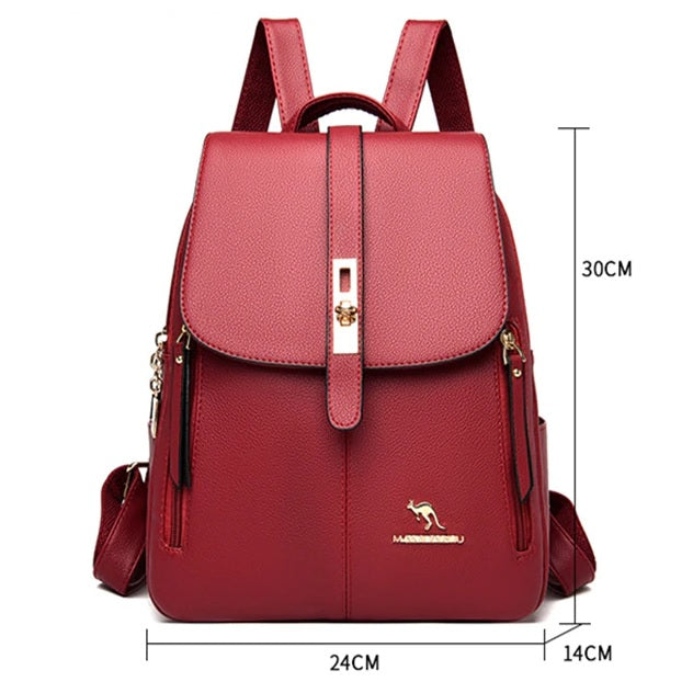Black convertible leather backpack for women