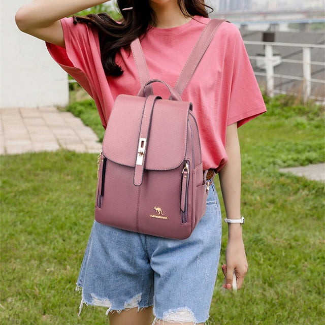 Lilac convertible leather backpack purse for women