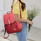 Red convertible leather backpack for women
