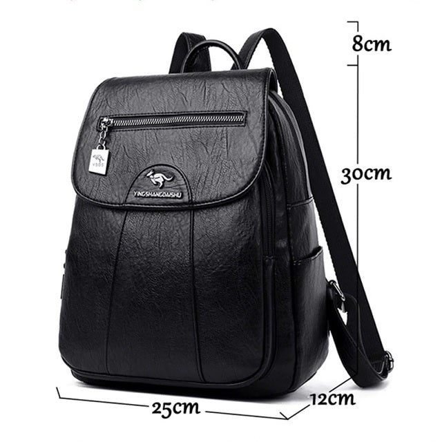 Black leather backpack for women