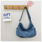 Denim top-handle handbag