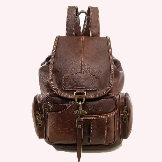 Vintage dark brown leather backpack