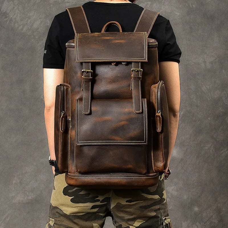 Vintage leather rucksack backpack for men