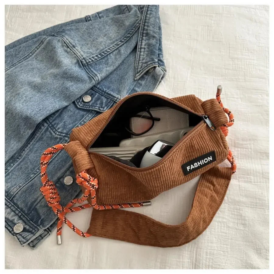 Corduroy handbag with slim strap