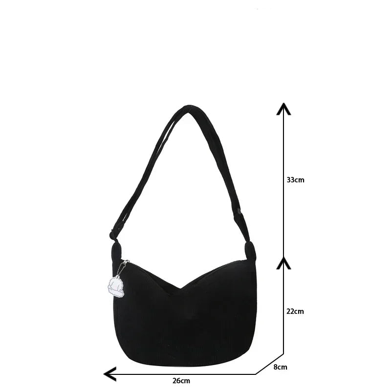 Corduroy handbag with adjustable shoulder strap