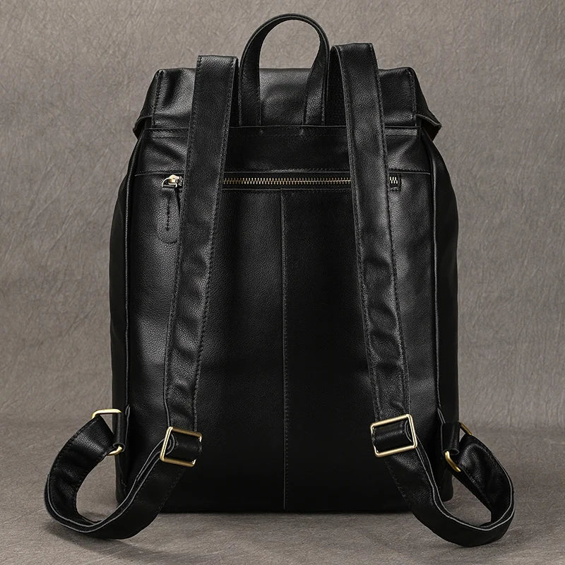Leather laptop rucksack with top handle