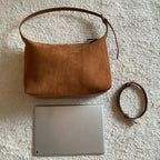 Simple suede shoulder bag with zipper pocket
