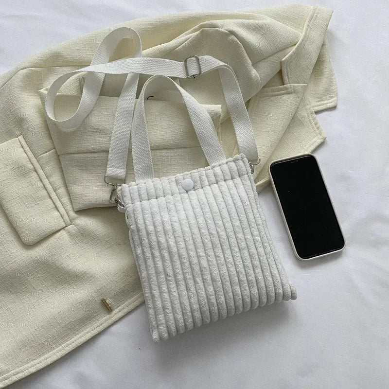 Corduroy handbag with front button detail