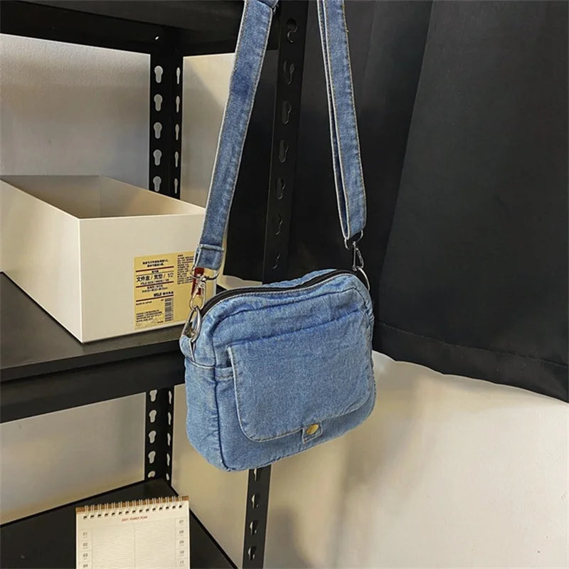 Soft denim crossbody handbag
