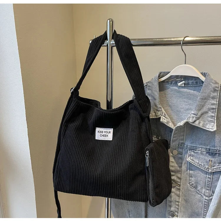 Women’s small corduroy tote bag with matching pouch