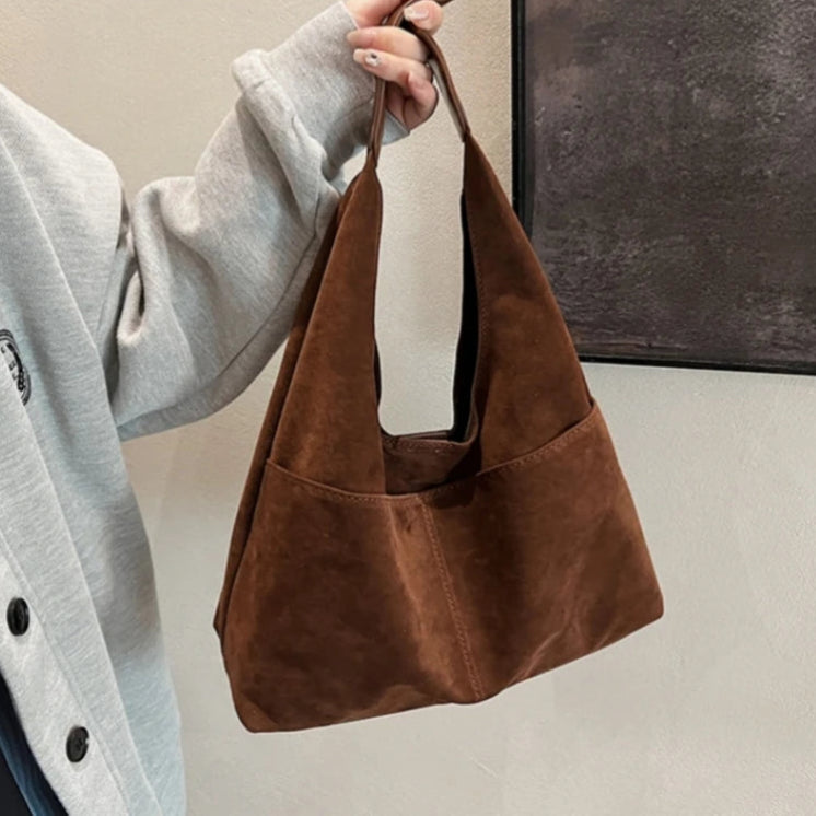 Retro suede slouch bag