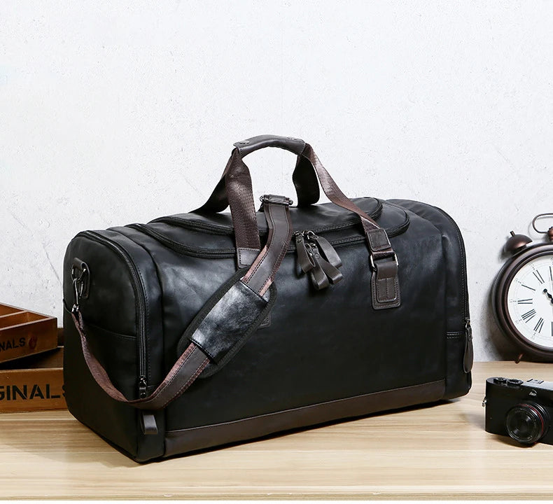 Convertible leather duffle bag