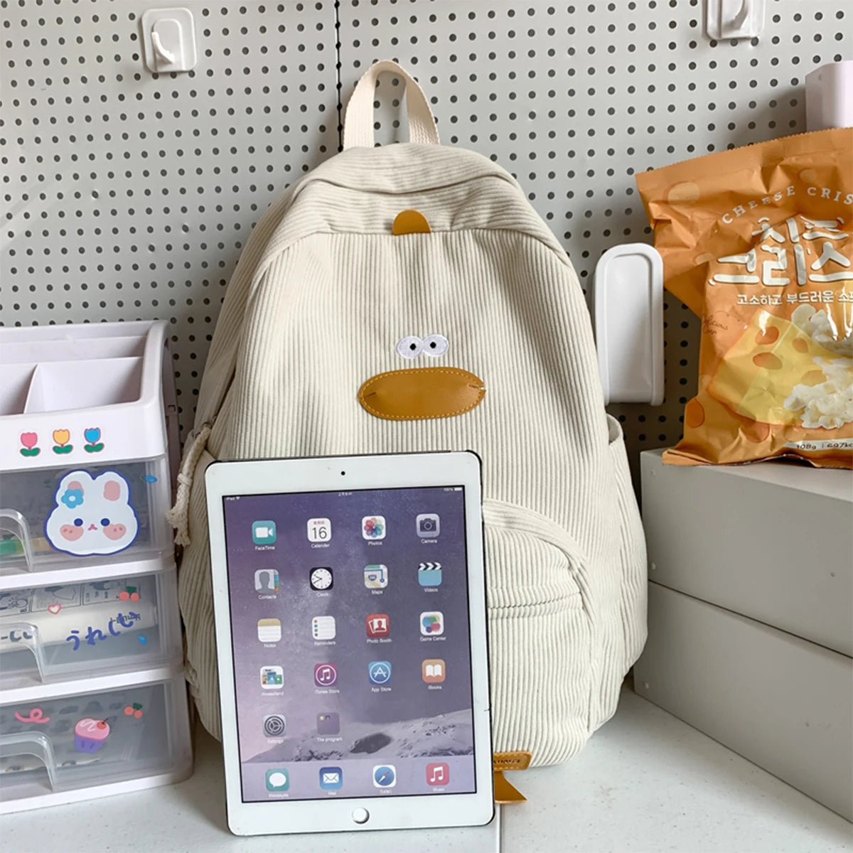 Cute duck corduroy backpack