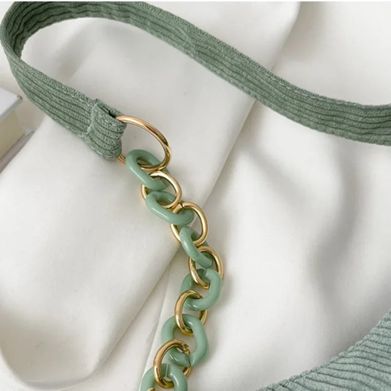 Corduroy handbag set with soft chain handle