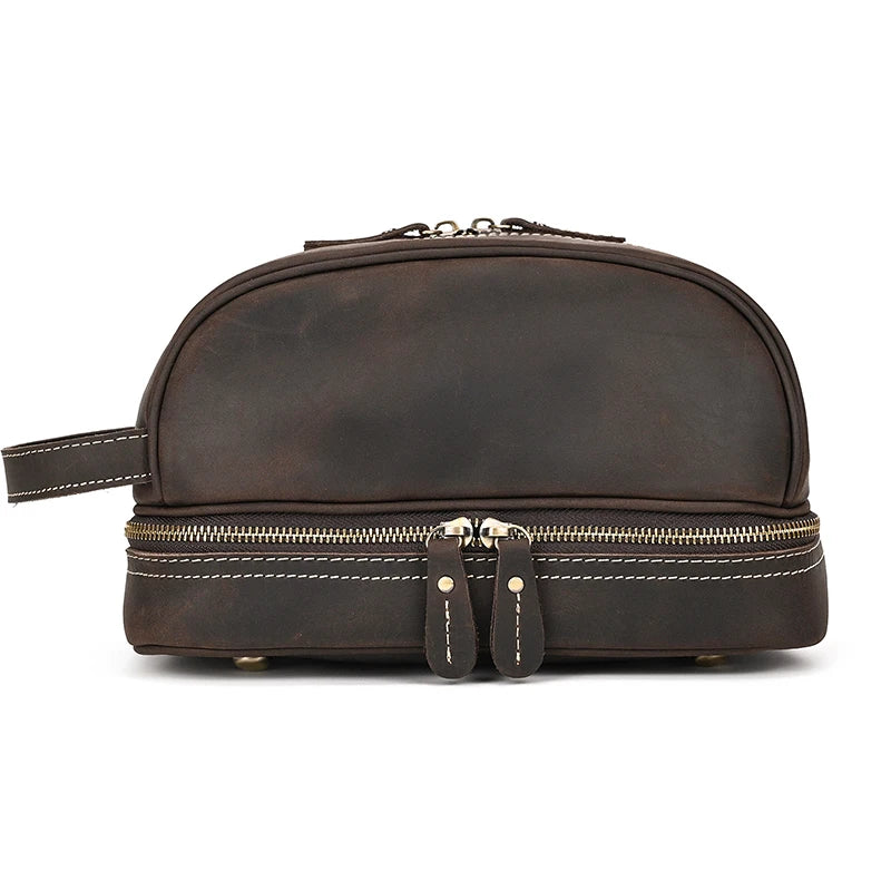 Leather cosmetic and toiletry bag