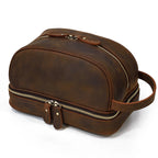 Leather cosmetic and toiletry bag