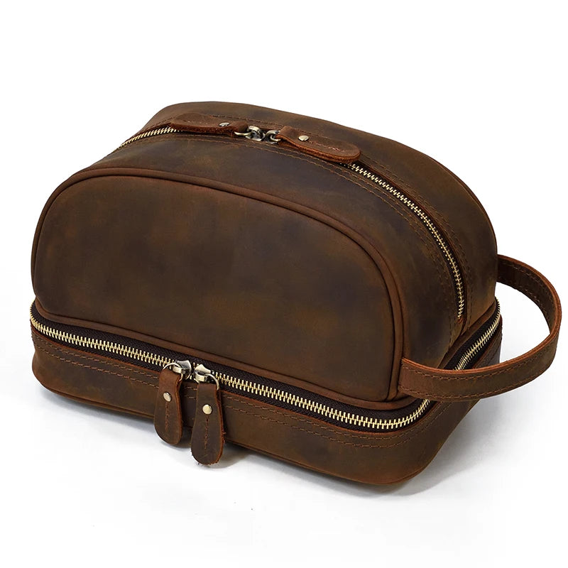 Leather cosmetic and toiletry bag