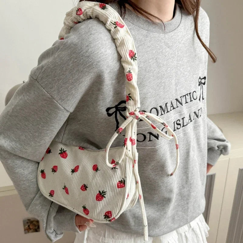 corduroy handbag with strawberry print