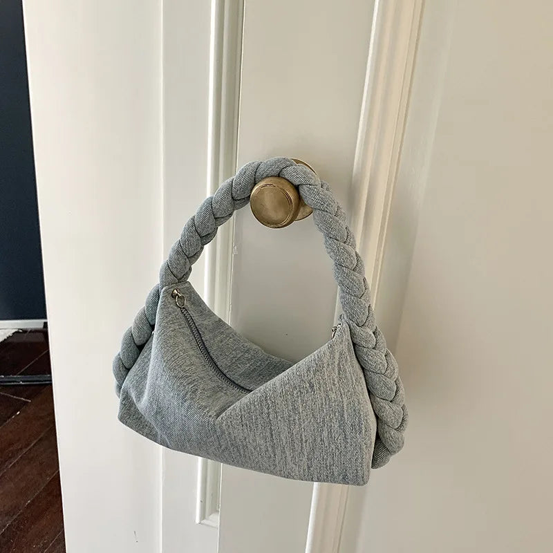 Classic blue denim purse with top handle