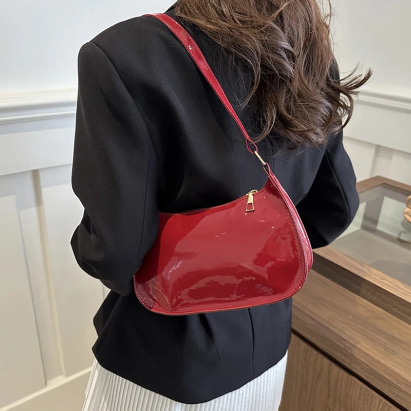 Shiny leather hobo bag