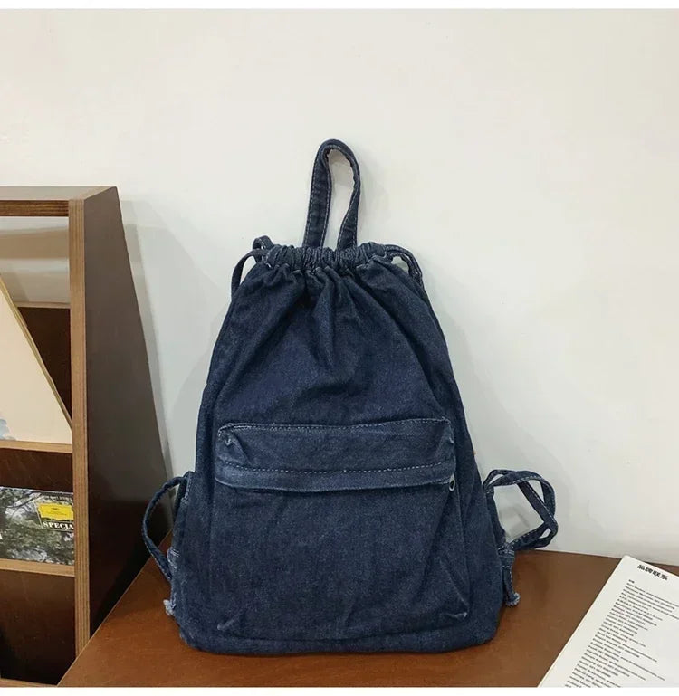 Casual denim drawstring backpack