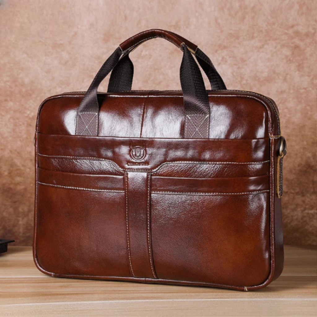 Multi-pocket leather laptop bag
