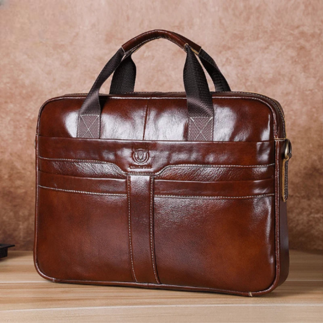 Multi-pocket leather laptop bag