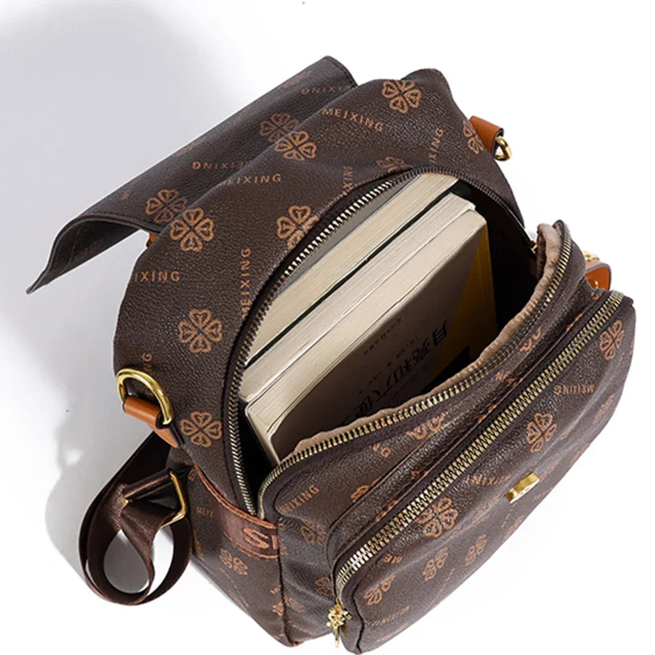 Designer-style leather knapsack