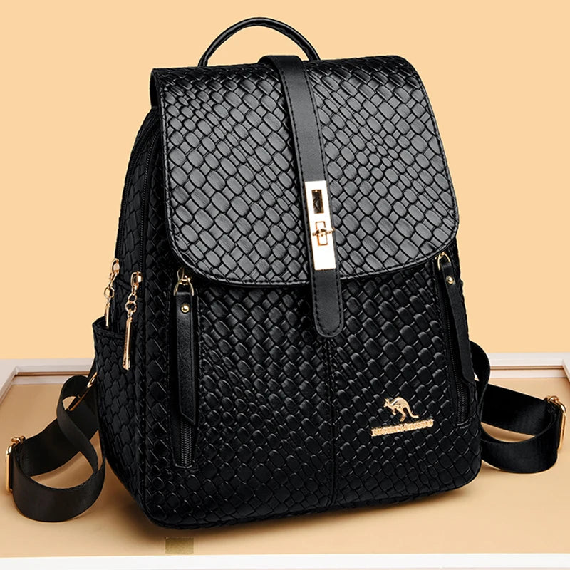 Everyday black leather backpack