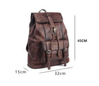 Retro leather rucksack with drawstring closure