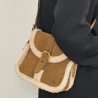 Flop-over suede handbag with fake fur