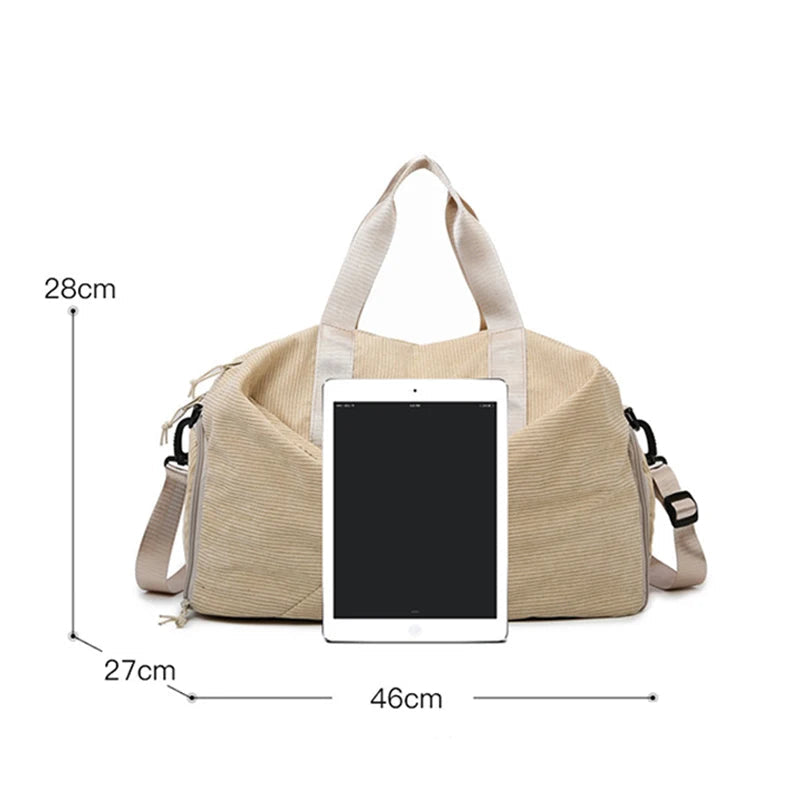 Corduroy sports gym bag with shoe pocket