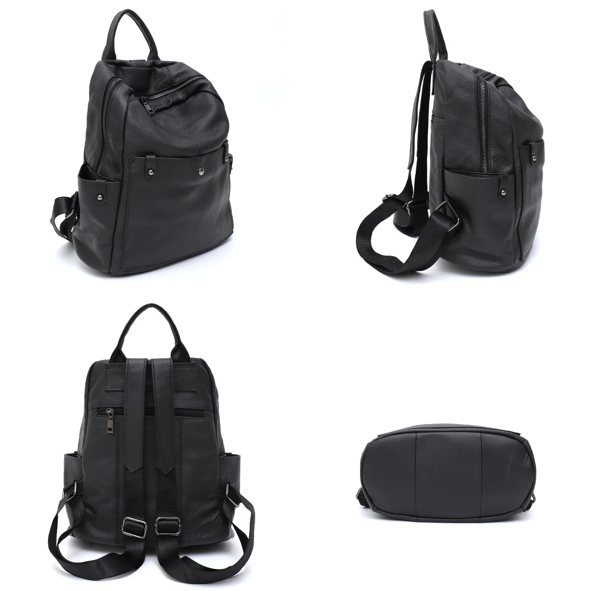 Chic leather backpack with front zipper