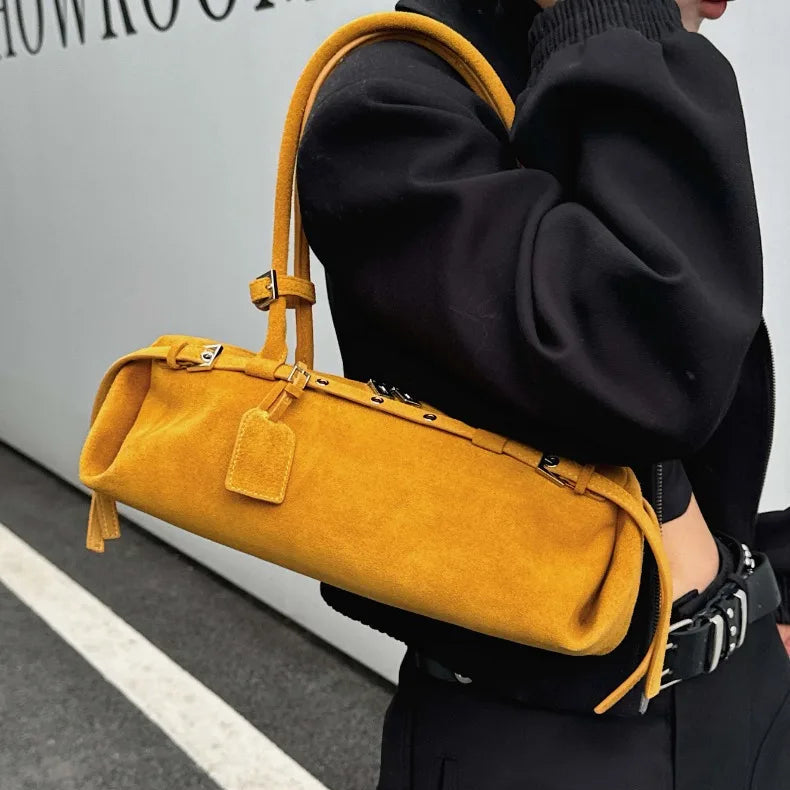 Rectangular suede handbag