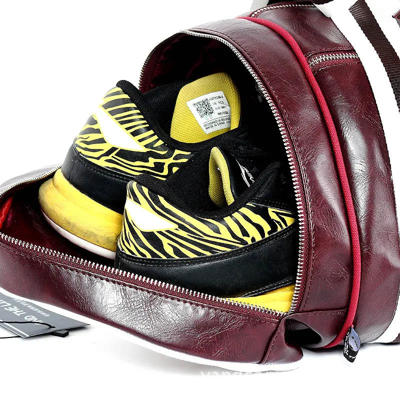 Two-tone leather overnight duffle bag