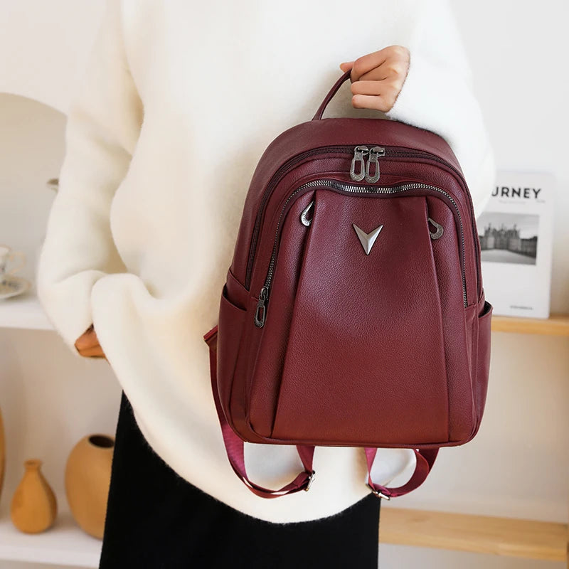 Smooth leather backpack with top handle