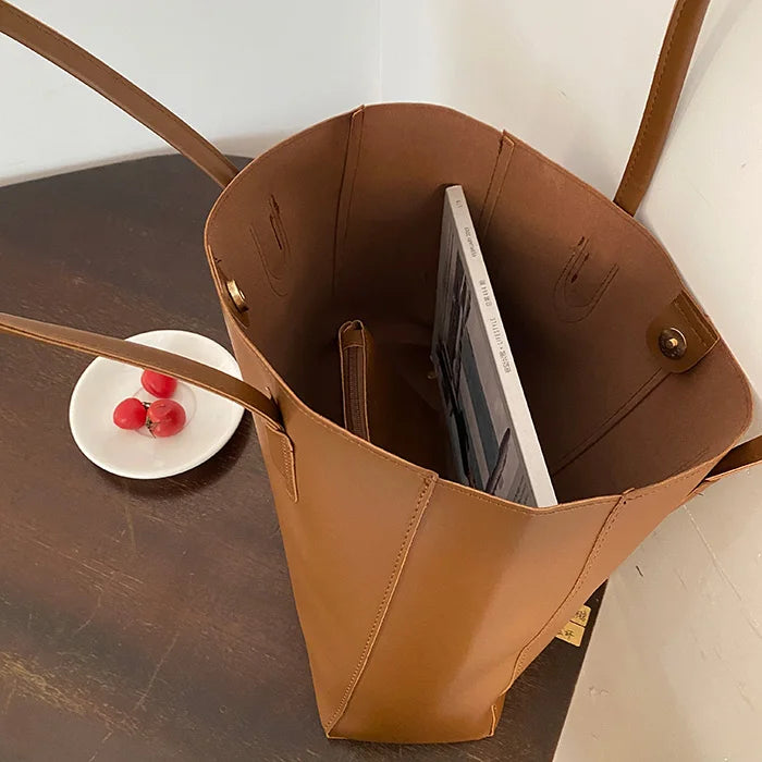 Functional leather tote bag