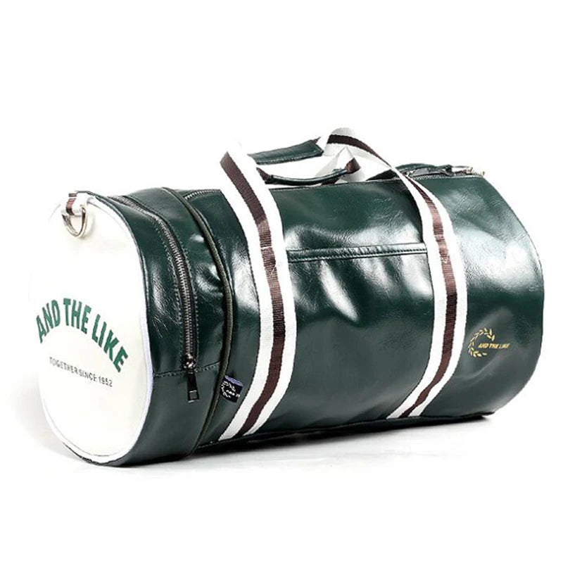 Two-tone leather overnight duffle bag
