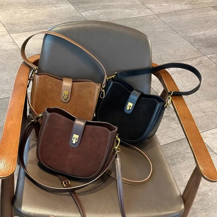 Retro suede shoulder bag